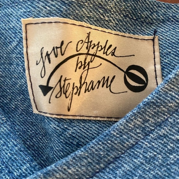 Love Apples by Stephanie Womens Denim Jacket Small Ortega's Weaving Shop Boho - Picture 3 of 13